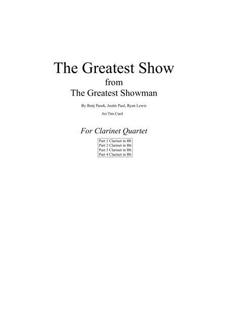 The Greatest Show For Clarinet Quartet Sheet Music