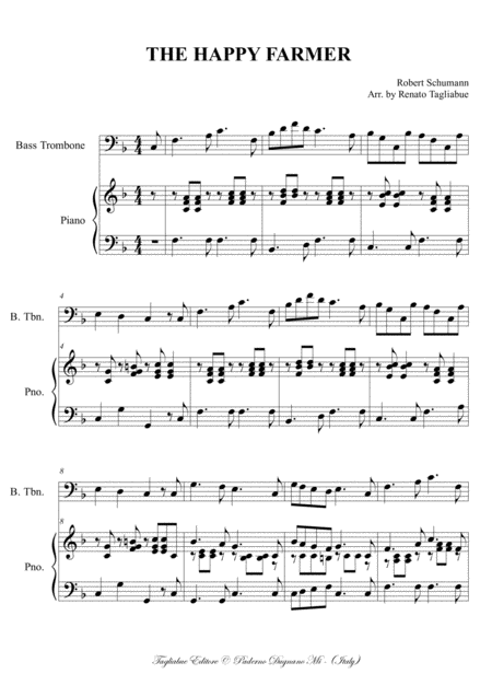 The Happy Farmer Schumann For Bass Trombone And Piano Sheet Music