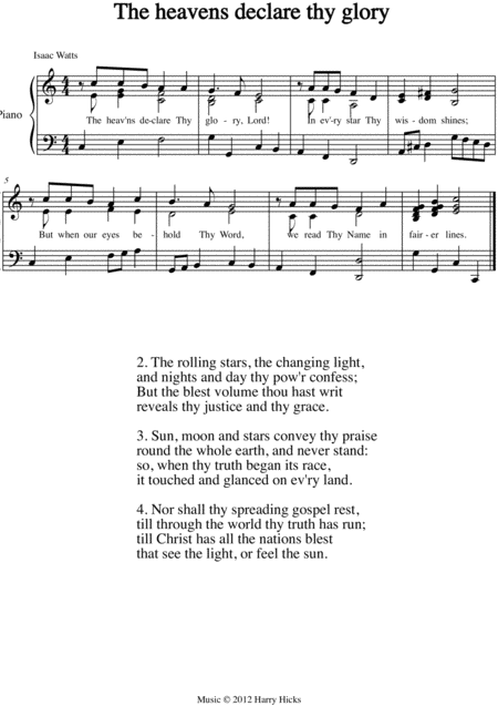 The Heavens Declare Thy Glory A New Tune To A Wonderful Isaac Watts Hymn Sheet Music