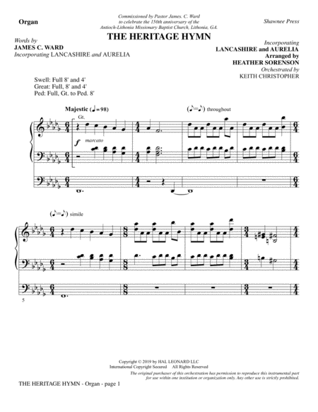 The Heritage Hymn Arr Heather Sorenson Organ Sheet Music