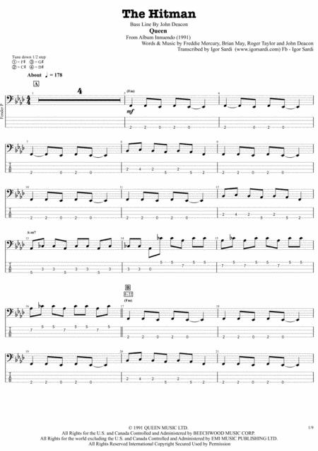 Free Sheet Music The Hitman Queen John Deacon Complete And Accurate Bass Transcription Whit Tab