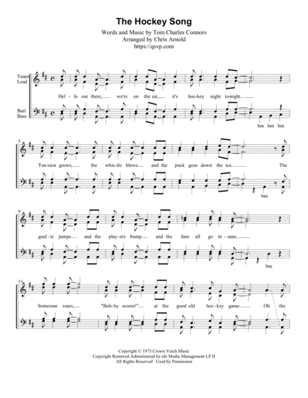 The Hockey Song Ssaa Sheet Music