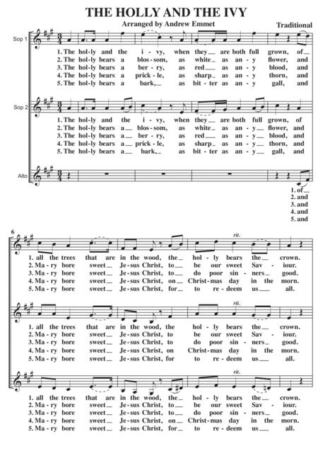 Free Sheet Music The Holly And The Ivy A Cappella Ssa