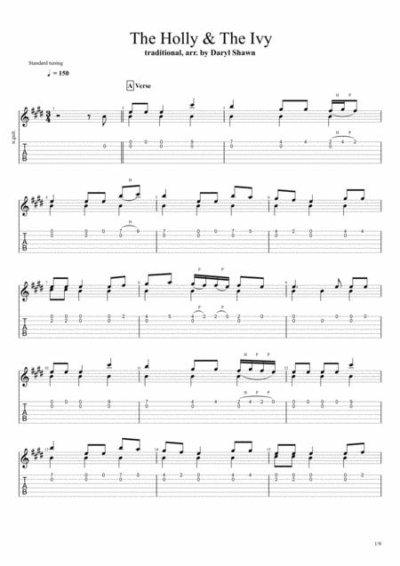 The Holly And The Ivy Traditional For Solo Fingerstyle Guitar Sheet Music