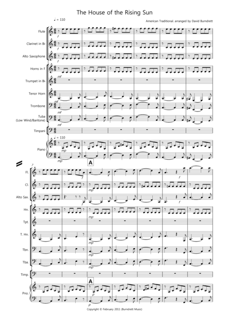 The House Of The Rising Sun For School Concert Band Sheet Music