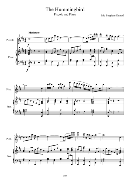 Free Sheet Music The Hummingbird Piccolo And Piano