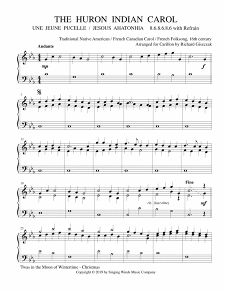 Free Sheet Music The Huron Indian Carol