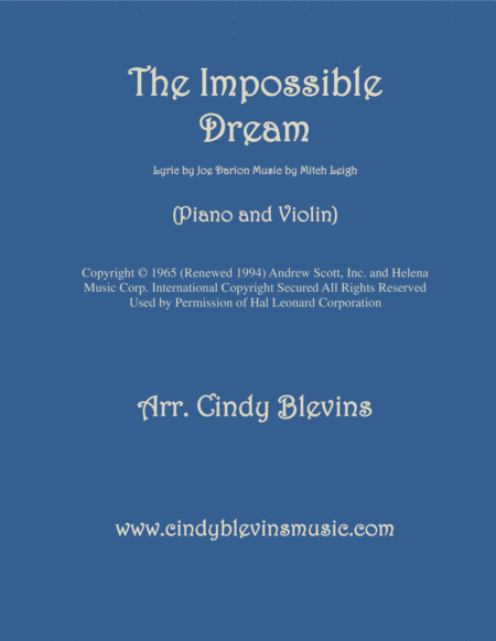 Free Sheet Music The Impossible Dream Arranged For Piano And Violin