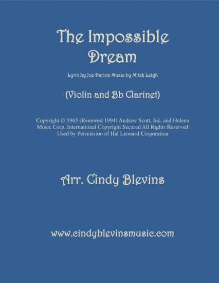 The Impossible Dream Arranged For Violin And Bb Clarinet Sheet Music