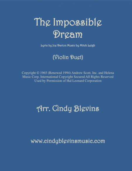 The Impossible Dream Arranged For Violin Duet Sheet Music