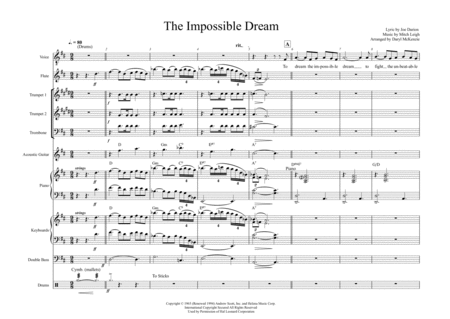 The Impossible Dream Male Vocal With Small Band 4 Horns Key Of D Sheet Music