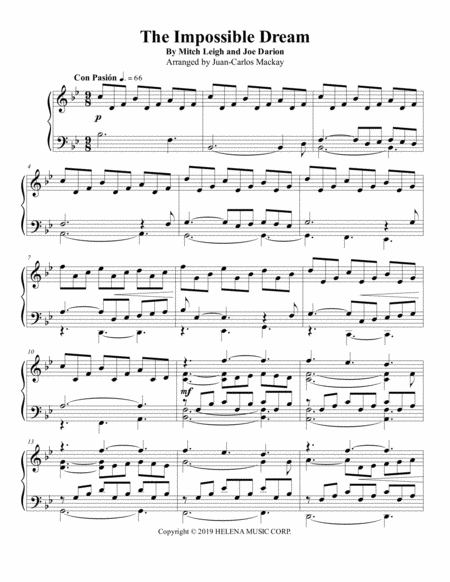 Free Sheet Music The Impossible Dream Piano Solo