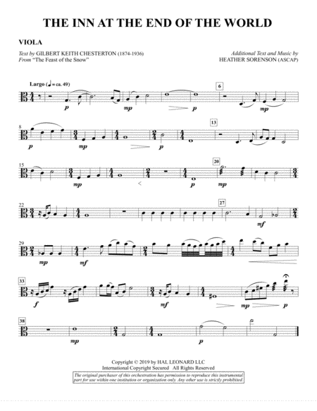 The Inn At The End Of The World Arr Heather Sorenson Viola Sheet Music