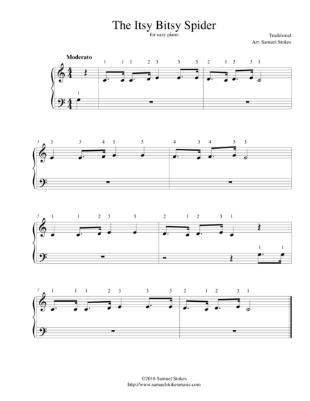 The Itsy Bitsy Spider For Very Easy Piano Sheet Music