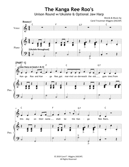 Free Sheet Music The Kanga Ree Roos Unison Round