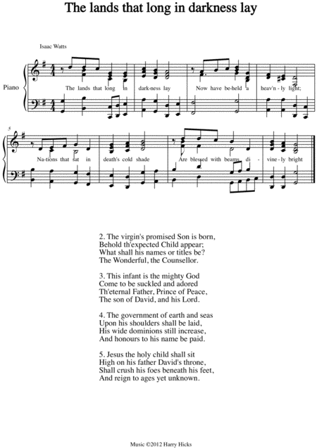 The Lands That Long On Darkness Lay A New Tune To A Wonderful Isaac Watts Hymn Sheet Music