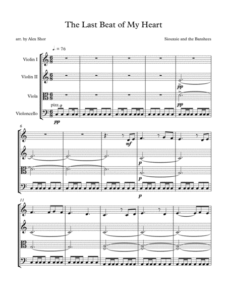 The Last Beat Of My Heart String Quartet Sheet Music