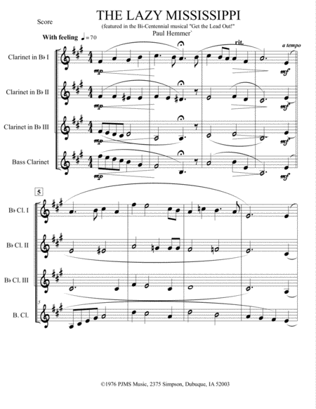 Free Sheet Music The Lazy Mississippi Clarinet Quartet