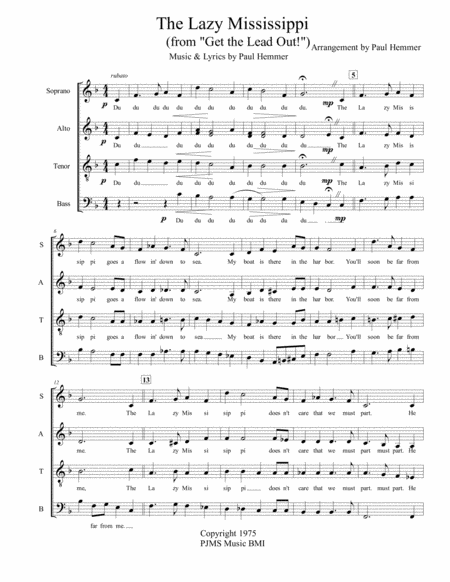 Free Sheet Music The Lazy Mississippi Satb Parts Only