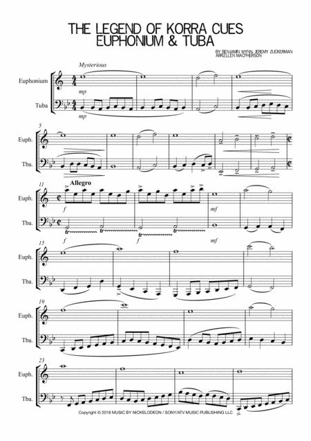 The Legend Of Korra Cues Euphonium Tuba Duet Sheet Music