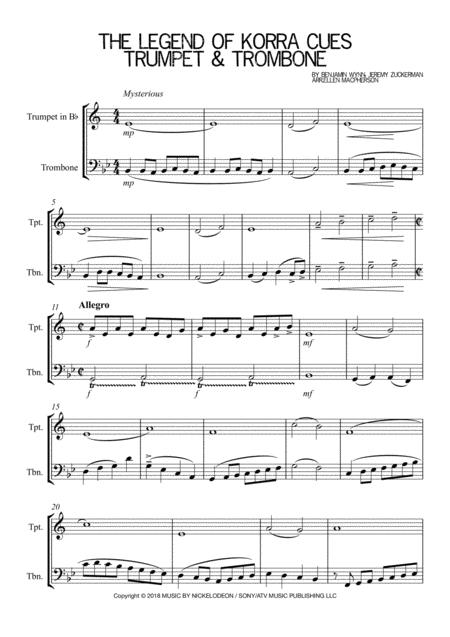 The Legend Of Korra Cues Trumpet And Trombone Duet Sheet Music