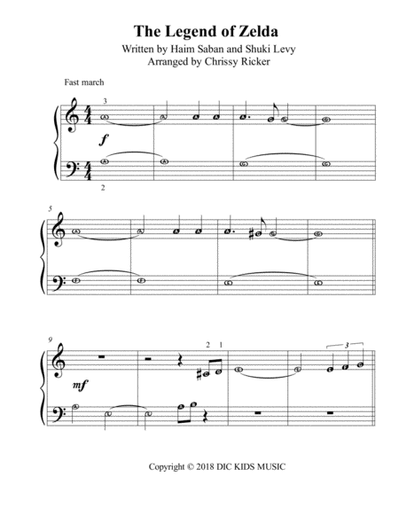 The Legend Of Zelda Pre Reading Piano With Note Names Sheet Music