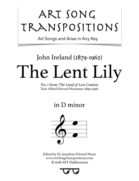 Free Sheet Music The Lent Lily D Minor