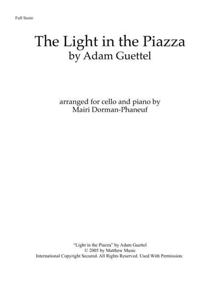 The Light In The Piazza For Cello Piano Sheet Music