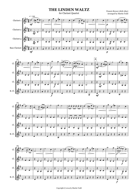 Free Sheet Music The Linden Waltz For Clarinet Quartet