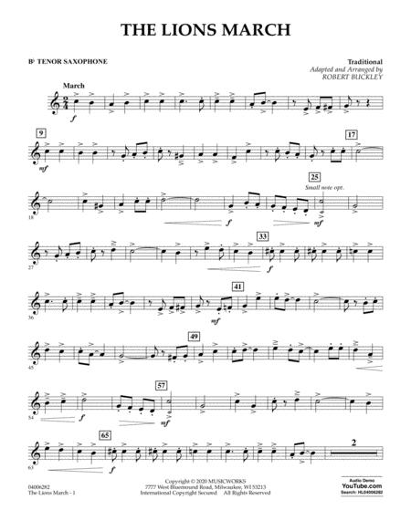 Free Sheet Music The Lions March Arr Robert Buckley Bb Tenor Saxophone