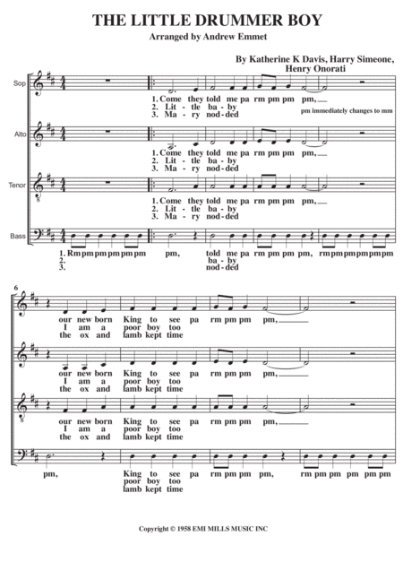 The Little Drummer Boy A Cappella Sheet Music