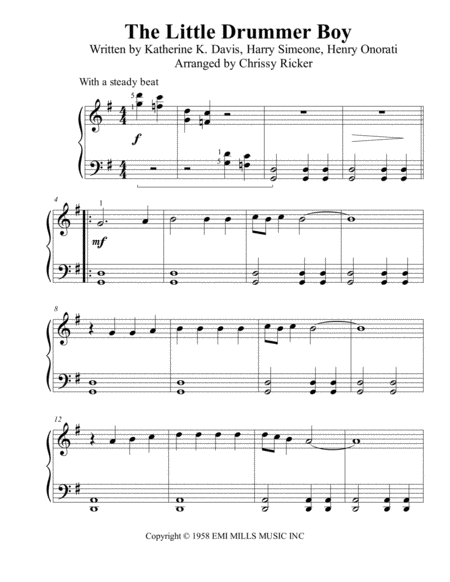 The Little Drummer Boy Beginner Big Note Piano Sheet Music