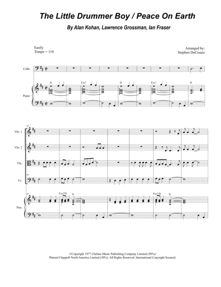 The Little Drummer Boy Peace On Earth For String Quartet And Piano Sheet Music