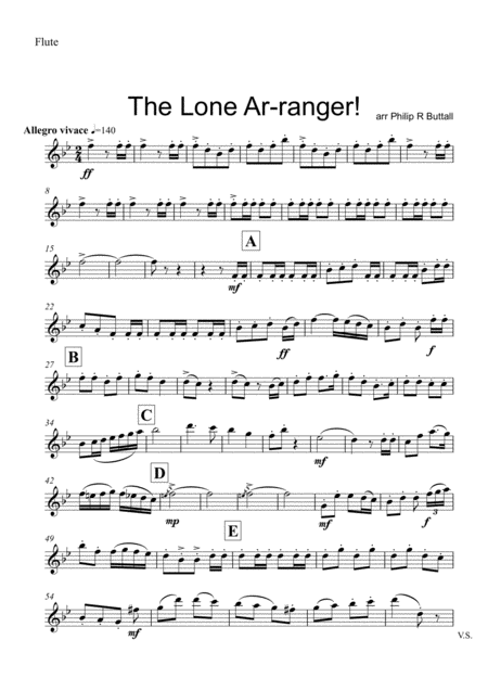 The Lone Ar Ranger Woodwind Quartet Set Of Parts X4 Sheet Music