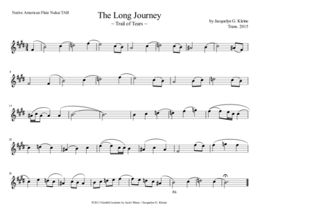 The Long Journey Trail Of Tears For Native American Flute Nakai Tablature Sheet Music