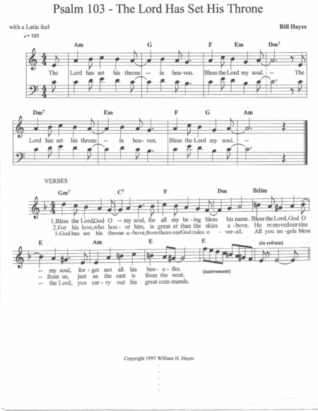 The Lord Has Set His Throne Psalm 103 Song Sheet Music