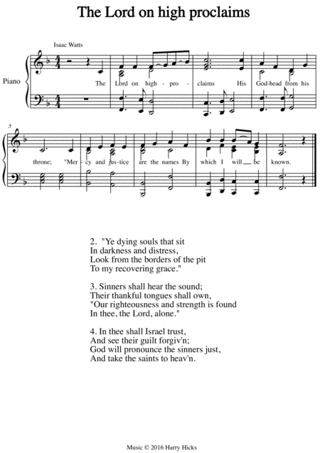 Free Sheet Music The Lords On High Proclaims A New Tune To A Wonderful Isaac Watts Hymn