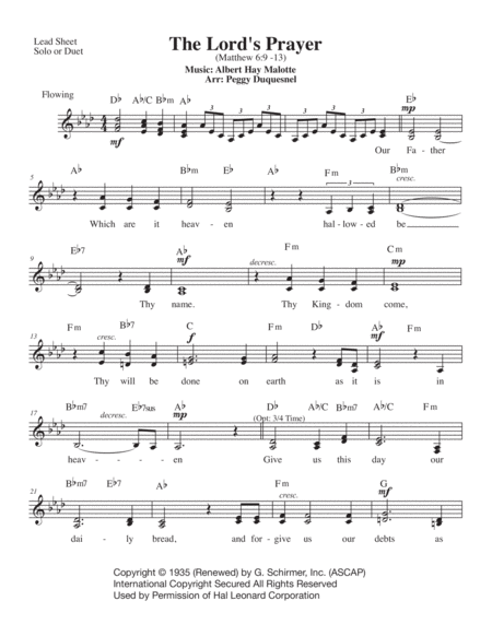 Free Sheet Music The Lords Prayer Ab