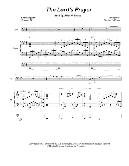 The Lords Prayer Duet For Violin Cello Organ Accompaniment Sheet Music