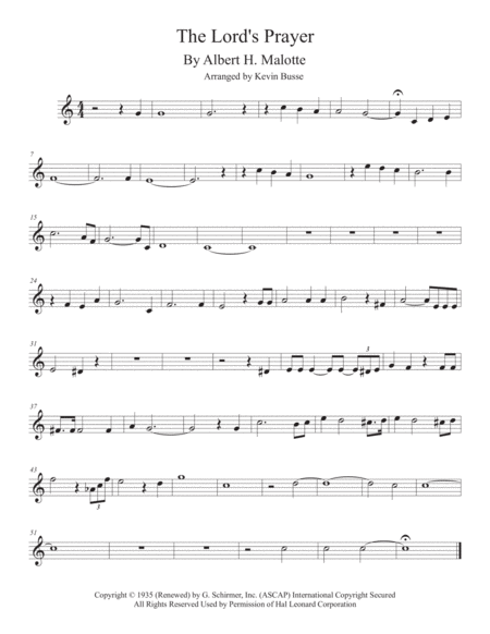 The Lords Prayer Easy Key Of C Bari Sax Sheet Music