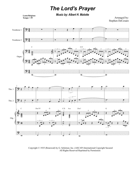 The Lords Prayer For Brass Quartet And Organ Alternate Version Sheet Music