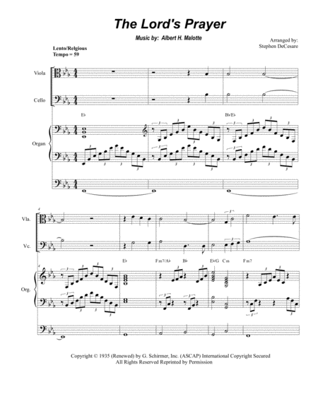 The Lords Prayer For String Quartet Organ Accompaniment Sheet Music