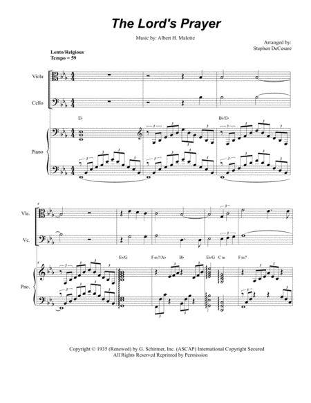 The Lords Prayer For String Quartet Piano Accompaniment Sheet Music