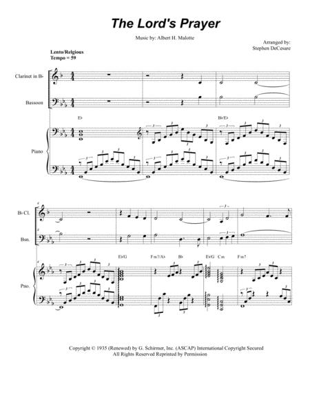 Free Sheet Music The Lords Prayer For Woodwind Quartet Piano Accompaniment