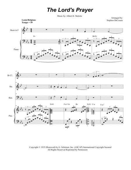 The Lords Prayer For Woodwind Quintet Piano Accompaniment Sheet Music