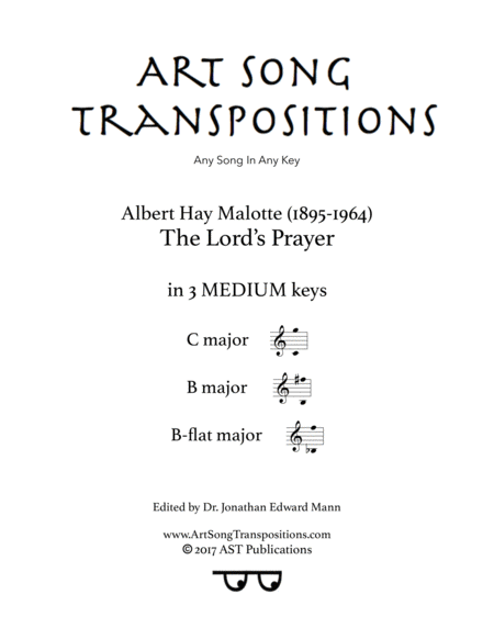 Free Sheet Music The Lords Prayer In 3 Medium Keys C B B Flat Major