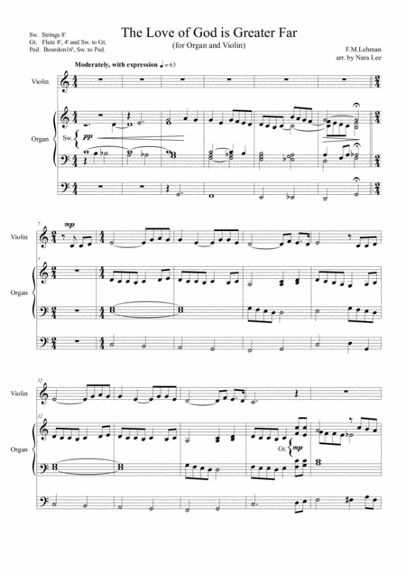 The Love Of God Is Greater Far Organ And Violin Sheet Music