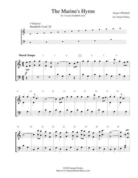 The Marines Hymn For 3 Octave Handbell Choir Sheet Music