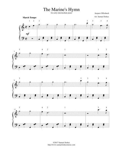 The Marines Hymn For Early Intermediate Piano Sheet Music