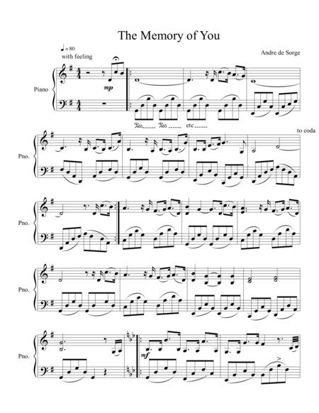 The Memory Of You Sheet Music